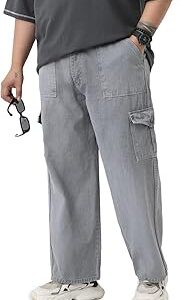 Men's Loose Baggy Fit Cargo Jeans with 6 Pockets Non-Stretchable