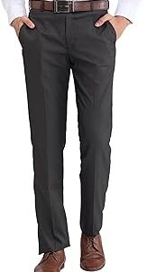 Men's Regular Fit Stripe Pattern Poly Viscose Blend Flat Front Formal Trouser
