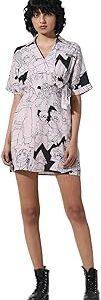 Graphic Printed Shirt Collar Wrap Mini Dress