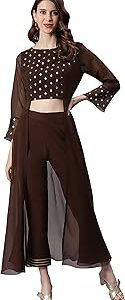 Women's Brown Georgette Ethnic Motifs Kurta Set