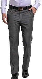 Men's Poly Viscose Blend Checks Pattern Contemporary Fit Flat Front Formal Trouser