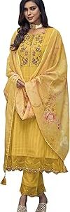Women's Embroidered Pure Cotton Straight Kurta Pant With Dupatta Set