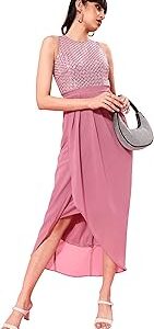 Women's Dusty Lavender Round Neck Sleeveless Embellished Midi Dress