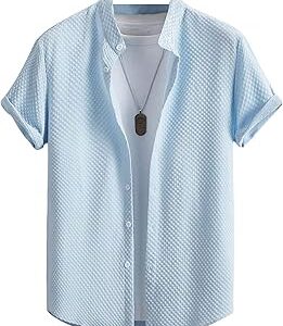 Men's Stylish Polycotton Regular Fit Chinese Collar Half Sleeve Shirt ? Solid Color