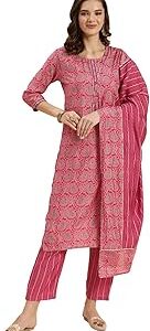 Rayon Printed Straight Kurta with Pant and Dupatta | Kurta Set for Women
