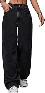 Fashion Black High Waist Straight Fit Jeans for Women Stretchable Wide Leg Denim Jeans (WJ-S7-$)