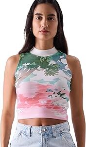 TSS : Summer Lazy Womens and Girls Regular fit Graphic Printed Sleeveless Cotton Blend Multicolored Cropped Tank Tops (221293) Cropped Tank Tops Fashionable Trendy Graphic Prints