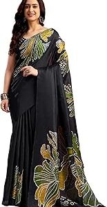Women's Vichitra Silk Printed Saree With Unstitched Blouse Piece