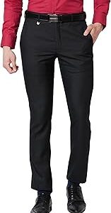 Men's Poly Viscose Blend Structure Pattern Super Slim Fit Flat Front Formal Trouser