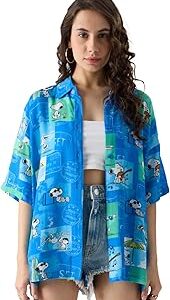 TSS : Peanuts: Beach Day Women and Girls Oversize Fit Half Sleeves Cotton Blue Shirt (233785)