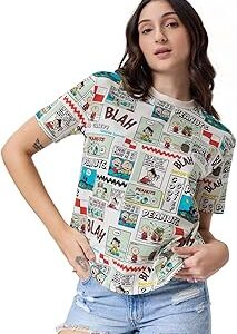 Official Peanuts: Old School Women and Girls Relaxed fit Graphic Half Sleeve Cotton White Color Women Relaxed Fit T-Shirts