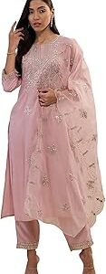 Women's Embroidered Silk Blend Straight Kurta Pant With Dupatta Set (Kh9Bp6009)