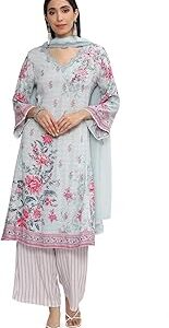 Women Steel Blue Rayon Straight Kurta Palazzo Suit Set