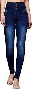 Women's Navy Blue Skinny Fit High Rise Shaded Regular Length Stretchable Denim Jeans