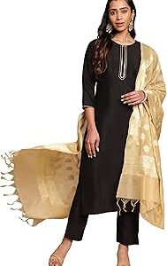 Women's Black Crepe Silk Solid Straight Kurta Set
