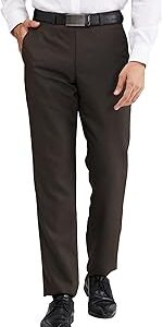 Men's Regular Fit Solid Pattern Poly Viscose Blend Flat Front Formal Trouser