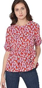 Floral Printed Puff Sleeves Peplum Top