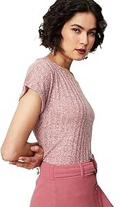 Women Textured Round Neck Regular Fit T-Shirt