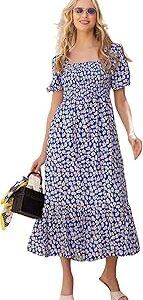 Women's Casual Flower Print Puff Sleeves Maxi Dress - Pack of 1