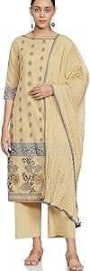 Women Beige Cotton Straight Kurta Palazzo Suit Set