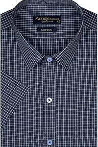 Men's Half Sleeves Formal Regular Fit Cotton Check Shirt(Dark Blue,GO552)