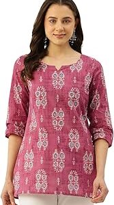 Designer V-Neck Short Straight Kurti with 3 Quarter Sleeves