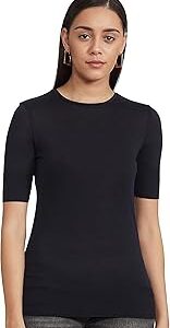 Autograph Womens Solid Cotton Blend Round Neck Slim Fit T Shirt