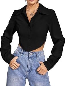 Shirt for Women | Printed Casual Crop Top | Long Sleeve Stylish Collared |Korean Oversized Button-Down |Causal |Formal | Trendy