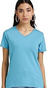 Women's Solid Cotton Stretch Half Sleeve V-Neck Regular Fit T-Shirt (Pack of 2)