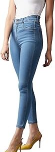 Women's Skinny High Rise Ice Wash Clean Look Cropped Solid Stretchable Denim Jeans