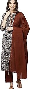 Women's Teal Blue Cotton Kurta with Pant and Dupatta