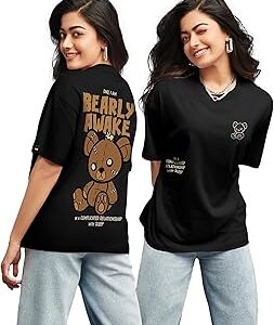 Women's 100% Cotton Graphic Print Oversized Fit Round Neck T-Shirt