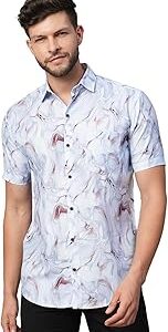 Premium 100% Cotton Half Sleeves Smart Casual Printed Shirt with Front Pocket for Men (SWK01029)