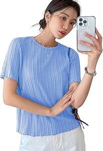 Regular Fit Tops for Jeans for Women | Korean Trendy Stylish Casual| Half Sleeve Textured Collarless | Crop Tank | Formal