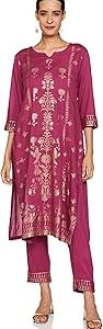 Women Coral Rayon Straight Kurta Pant 2 Piece Set