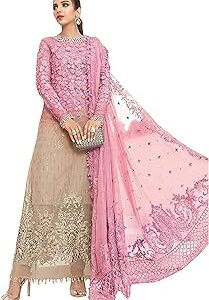 net with soft silk semi stitched embroidery and sequence work multi color designer pakistani dress material for women's