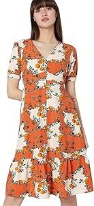 Conversational Printed V-Neck A-Line Dress