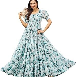 Women's Flared Gown Georgette All Over Print Maxi Length