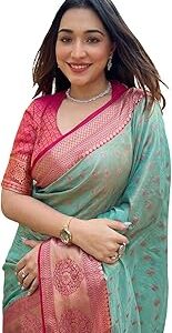 Women's Kanjivaram Designer Soft Silk Sarees With Blouse Piece