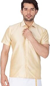 Men's Silk Blend Ethnic Shirt - Half Sleeves, South Indian Traditional Shirt for Weddings, Festivals, & Casual Wear