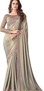 Women's And Girls Embroidery Lace & Sequence Embroidery Chiffon Saree With Unstitched Blouse Piece