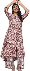Women Magenta Rayon Straight Kurta Palazzo Suit Set