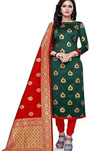 Women's Jacquard Cotton Silk Unstitched Straight Salwar Suit Dress Material (Green_9BNRS508_Free Size)