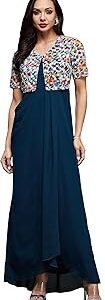 Women's V-Neck Half Sleeve Embroidered Layered Maxi Georgette Dress