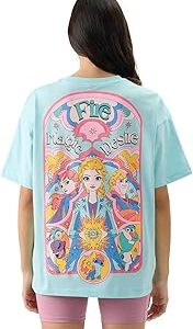 Official Disney: Fire, Magic, Desire Women and Girls Short Sleeve Round Neck Blue Graphic Printed Cotton Oversized T-Shirts