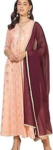 Women's Peach Georgette Foil Printed Anarkali Kurta Pant with Dupatta