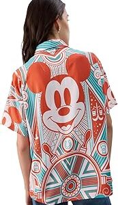 Official Mickey Mouse: Mickeyverse Women and Girls Short Sleeve Collared Neck Button Down Viscose Boyfriend Shirts