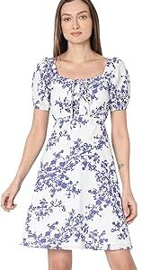Women's Polyester Fit and Flare Above The Knee Dress