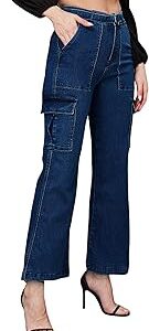 Women's Wide Leg High Rise Regular Length Stretchable Denim Jeans (Plus Size)