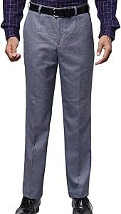 Men Smart Fit Structure Pattern Poly Viscose Blend Pleatless Formal Trouser